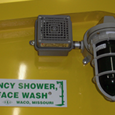 Photo of BLS Heated Emergency Shower Enclosures - Green location light with C1D2 audible in use horn