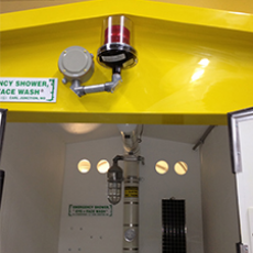 Photo of BLS Heated Emergency Shower Enclosures - C1D2 red light flashes whenshower is in use